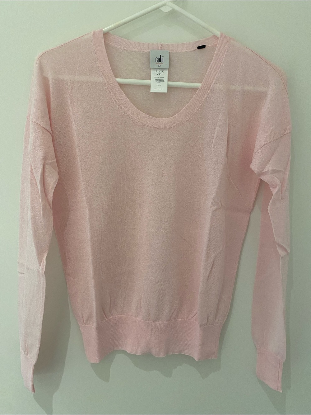 NWT CAbi Style #5139 Sheer Scoop Neck Pink Long Sleeved Sweater XS